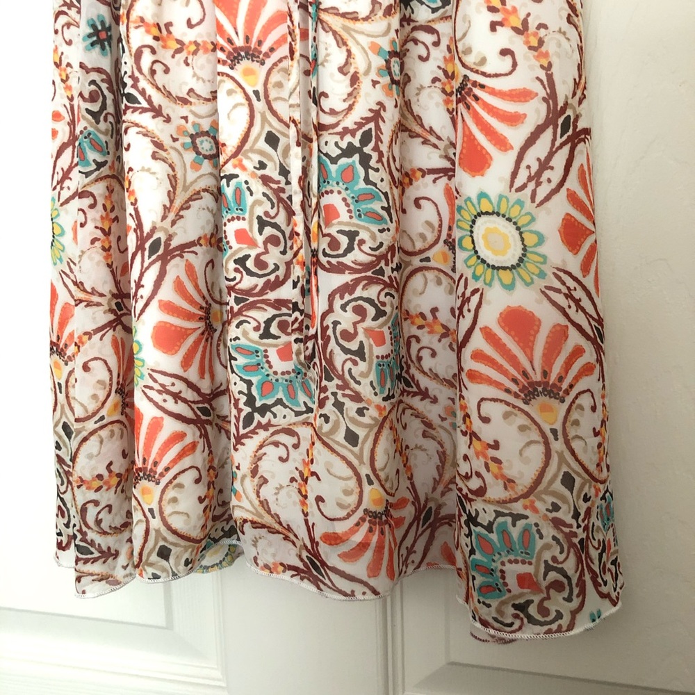 SWEET STORM Fit Flare Mini Dress Floral Ruffle V Neck Orange Cream Size Small - Picture 5 of 12
